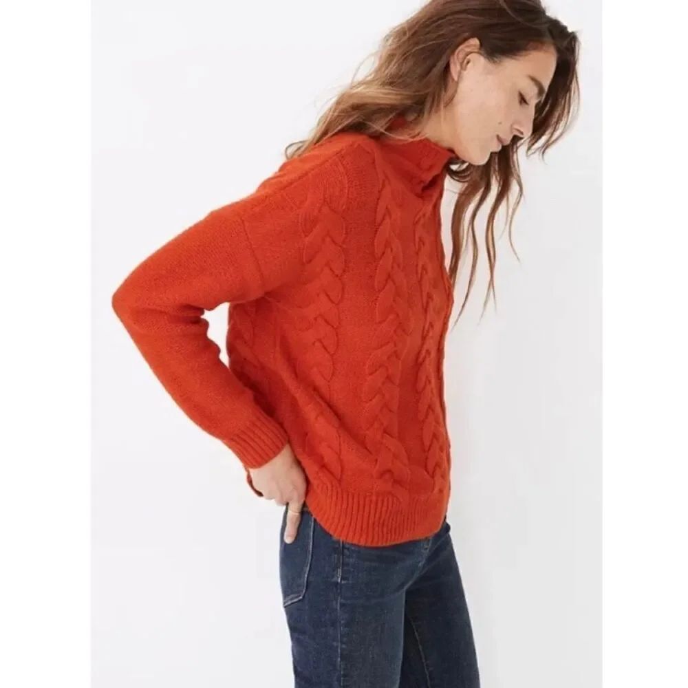 NEW Madewell Women’s Small Grenville Cableknit Mock Turtleneck Sweater